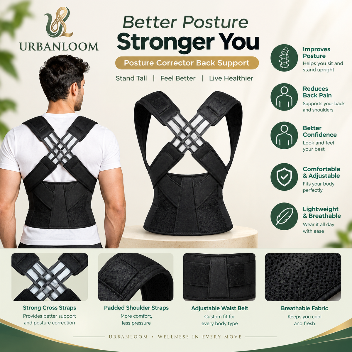 Back Brace Posture Corrector for Men and Women,Adjustable Back Posture Belt Invisible
