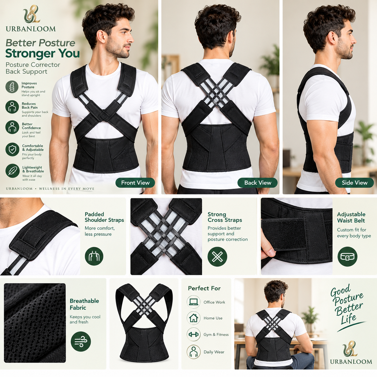 Back Brace Posture Corrector for Men and Women,Adjustable Back Posture Belt Invisible